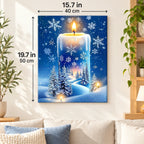 Candlelit Winter Forest paint by numbers canvas displayed in a bright living room, 15.7 × 19.7 in / 40 × 50 cm