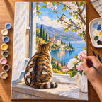 40 × 50 cm (15.7 × 19.7 in) size guide for Cat Open Window Lake View paint by numbers kit