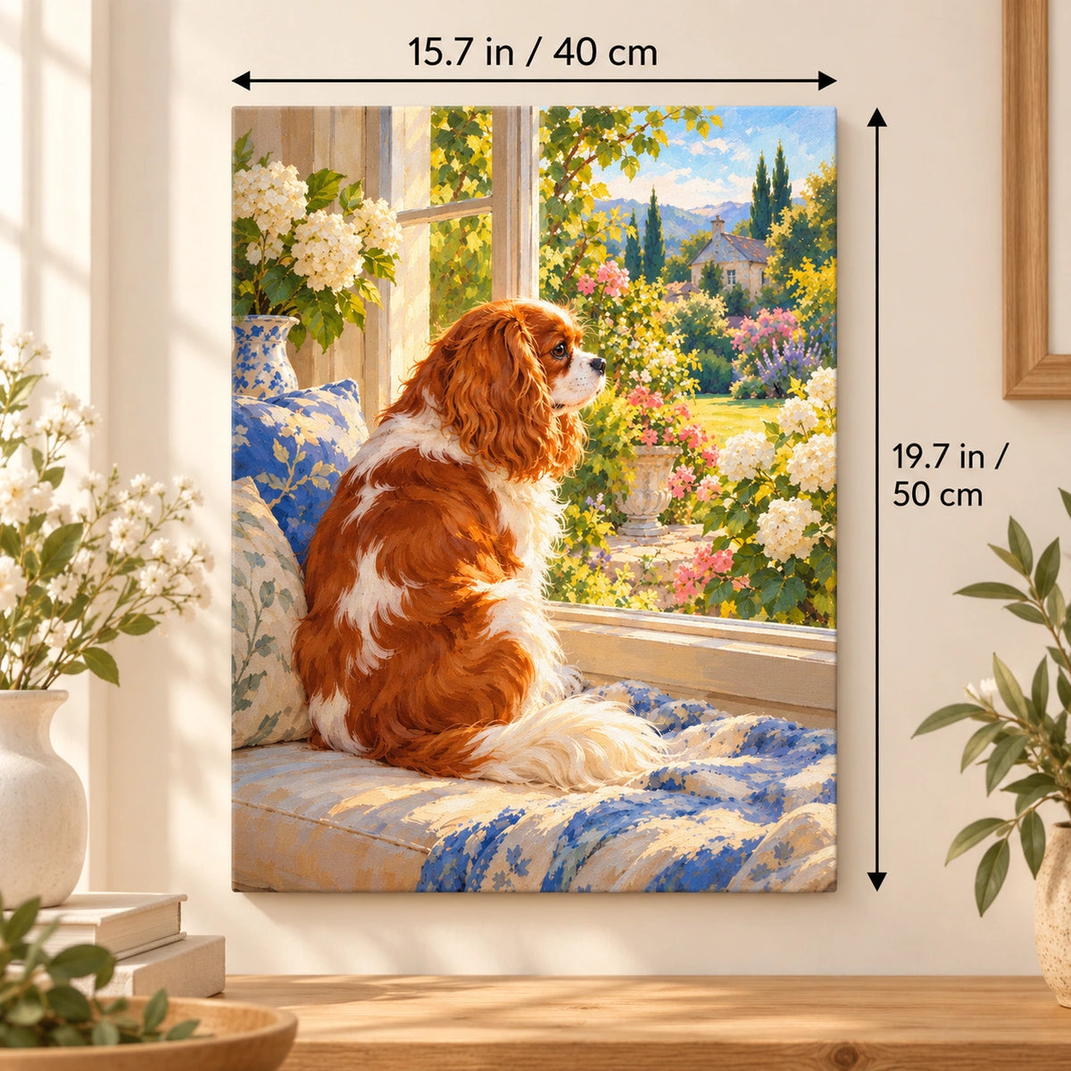 40 × 50 cm (15.7 × 19.7 in) size guide for Cavalier Window Seat Garden paint by numbers kit