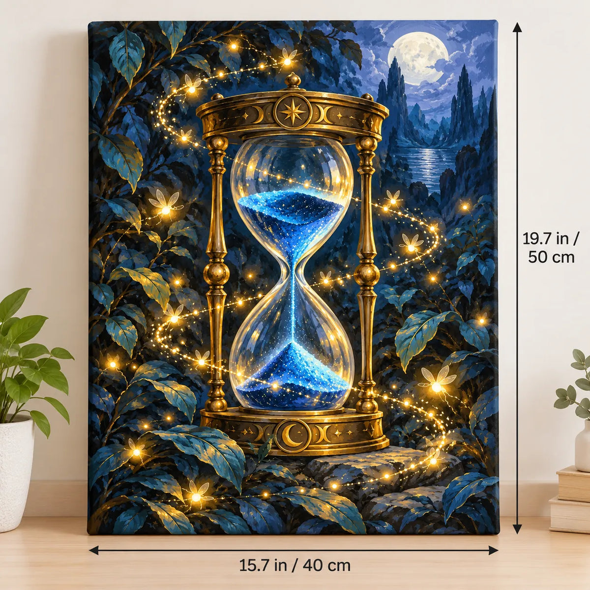Portrait size guide for the Celestial Hourglass Fireflies paint by numbers kit, 15.7 × 19.7 in (40 × 50 cm).