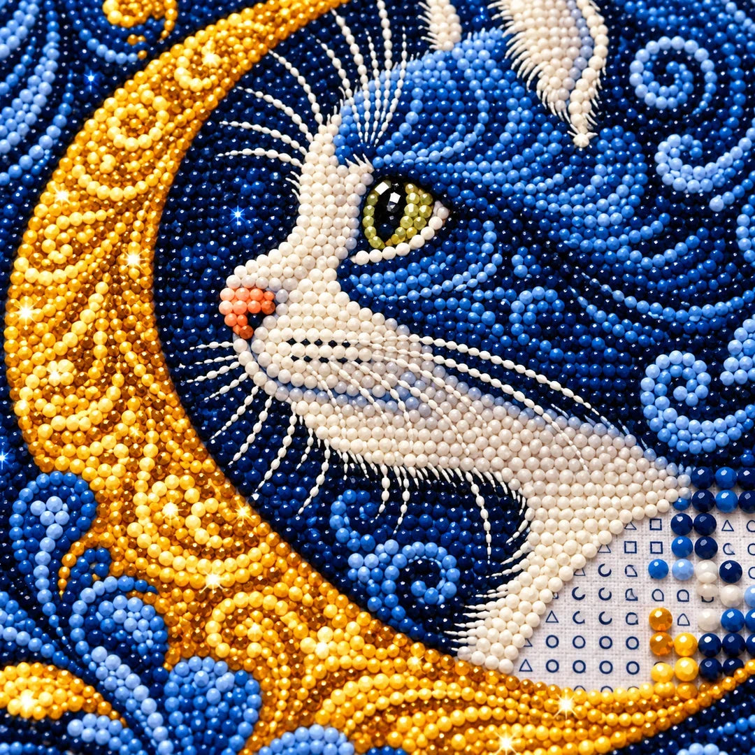 Close detail of uniform resin drills and symbols on Celestial Moon Cat