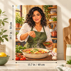 Portrait size guide for the Woman Chef Finishing Fresh Pasta paint by numbers kit, 15.7 × 19.7 in (40 × 50 cm).