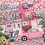 Close-up of faceted resin drills on the blossom street design, diamond painting kit