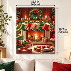 Christmas Hearth Gathering paint by numbers canvas displayed in a bright living room, 15.7 × 19.7 in / 40 × 50 cm