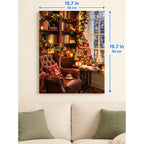 Christmas Reading Nook with Leather Chair and Snowy Window canvas in a styled room, 15.7 × 19.7 in / 40 × 50 cm