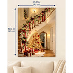 Christmas Staircase Hall with Garland and Red Bows canvas in a styled room, 15.7 × 19.7 in / 40 × 50 cm