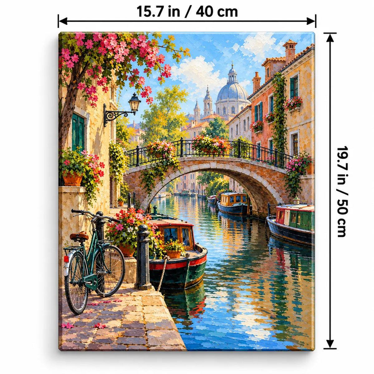 Portrait 40 × 50 cm size guide for the copenhagen canal bicycle bridge paint by numbers kit.