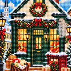 Close detail of uniform resin drills and symbols on Cozy Christmas Cottage