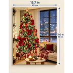 Cozy Christmas Tree with Red Bows by a Snowy Window canvas in a styled room, 15.7 × 19.7 in / 40 × 50 cm