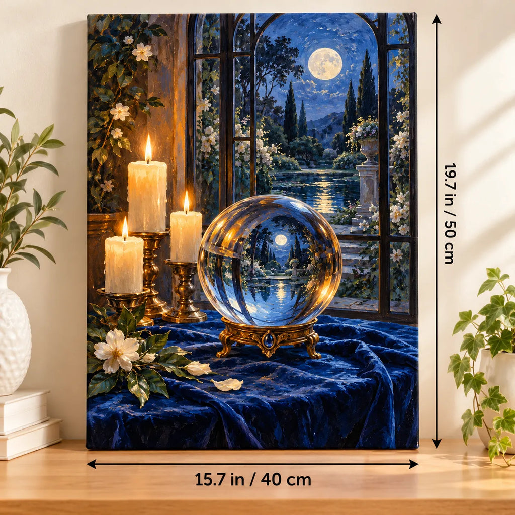 Portrait size guide for the Crystal Scrying Candle Window paint by numbers kit, 15.7 × 19.7 in (40 × 50 cm).