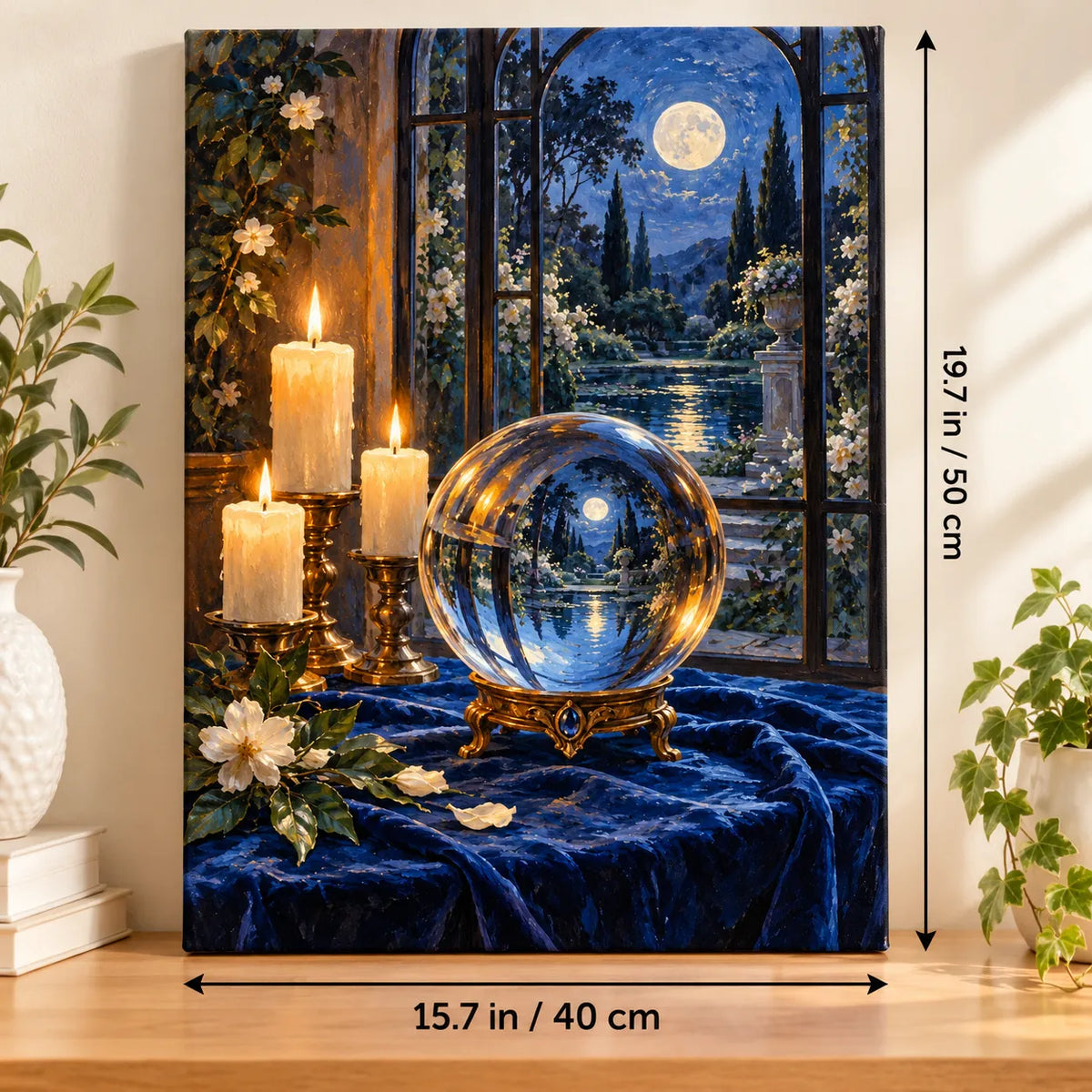Portrait size guide for the Crystal Scrying Candle Window paint by numbers kit, 15.7 × 19.7 in (40 × 50 cm).