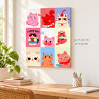Cute Cat Expression Collage paint by numbers canvas shown in a styled room with 15.7 x 19.7 in and 40 x 50 cm dimensions