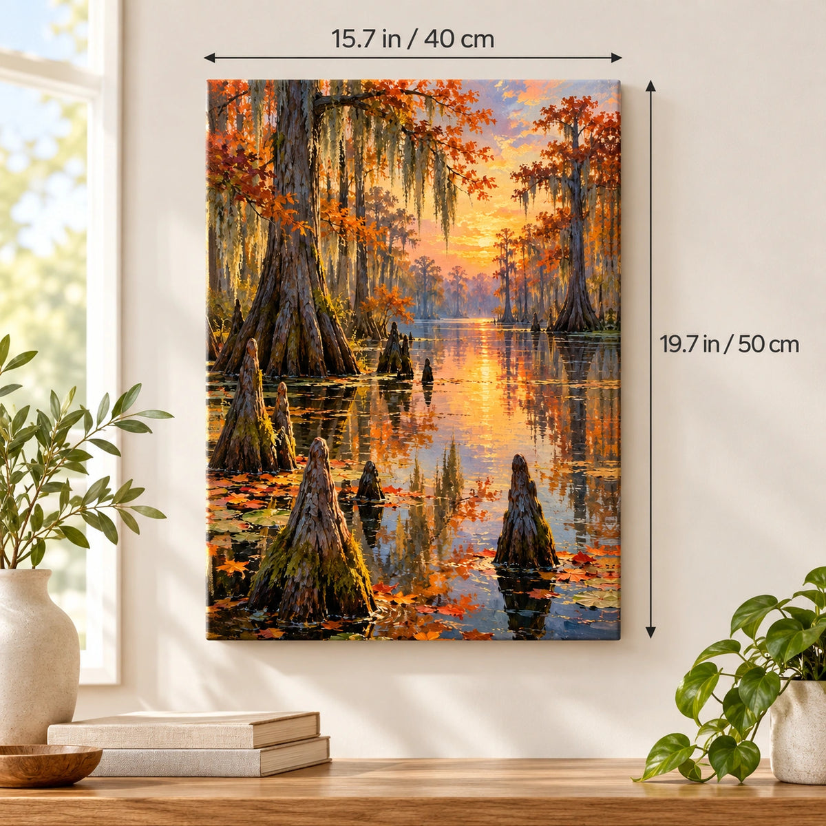 Cypress Swamp Autumn paint by numbers canvas shown at 15.7 × 19.7 in (40 × 50 cm)