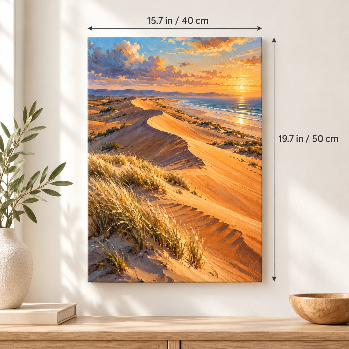 Desert Dune Grass shown in a styled room with 15.7 × 19.7 in and 40 × 50 cm dimensions