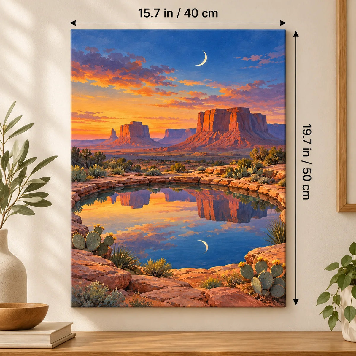Portrait size guide for the Desert Mirror Moon Pool paint by numbers kit, 15.7 × 19.7 in (40 × 50 cm).