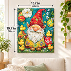 Easter Gnome Among Spring Blooms paint by numbers canvas displayed in a bright living room, 15.7 × 19.7 in / 40 × 50 cm