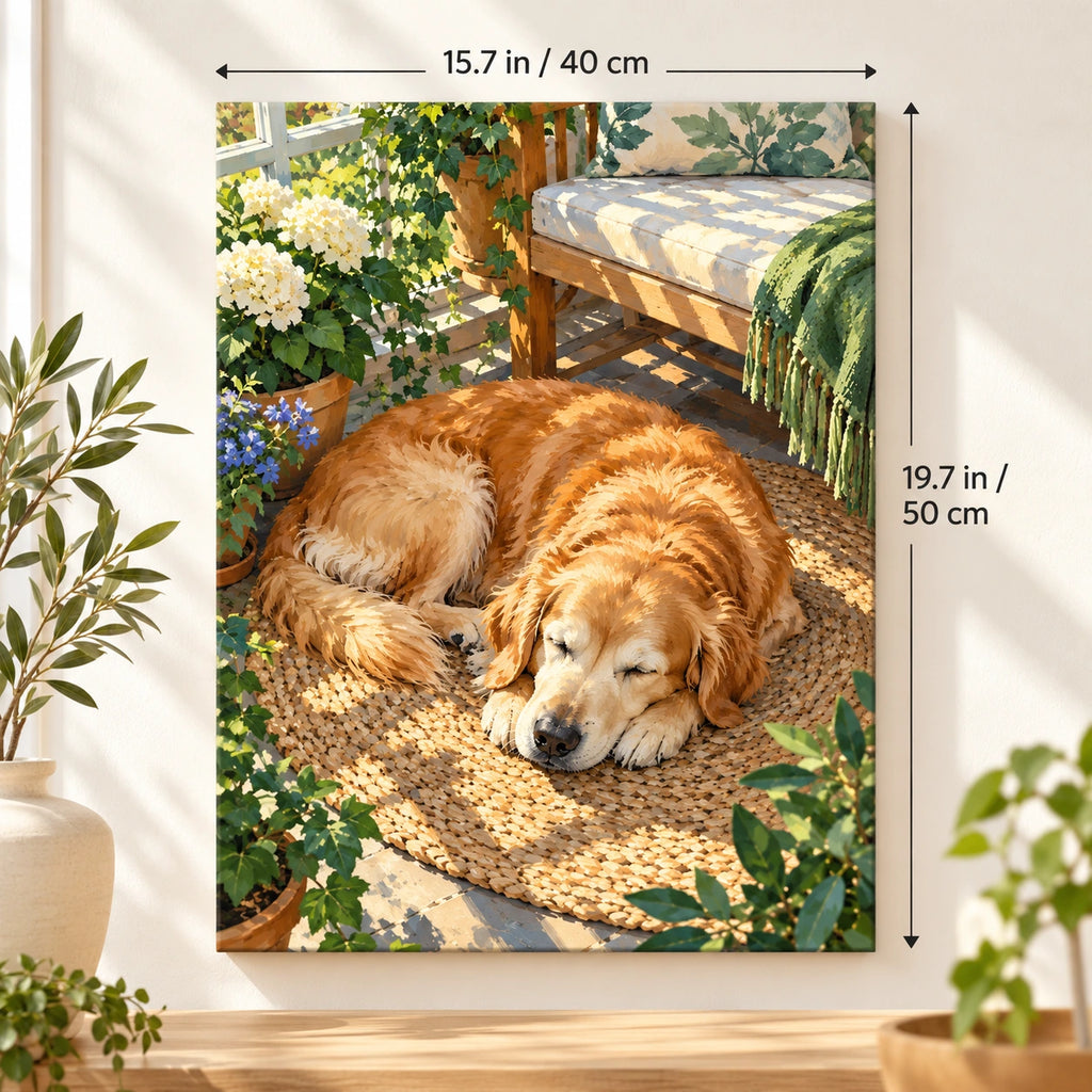40 × 50 cm (15.7 × 19.7 in) size guide for Elderly Retriever in a Sunroom paint by numbers kit