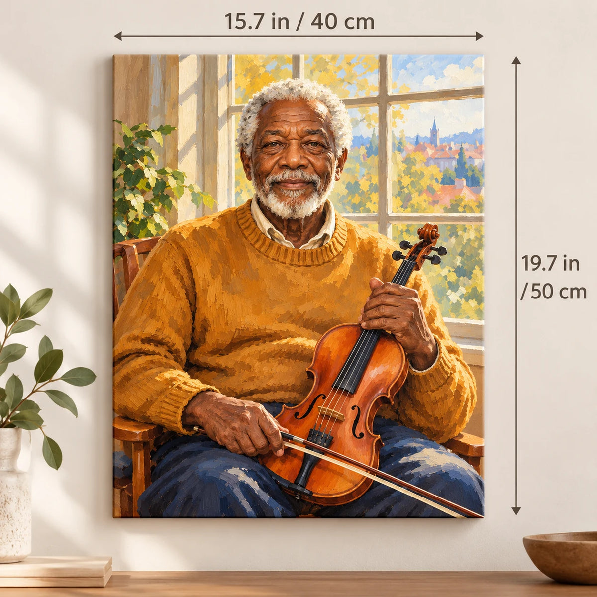 Portrait size guide for the Elderly Violinist by a Sunlit Window paint by numbers kit, 15.7 × 19.7 in (40 × 50 cm).