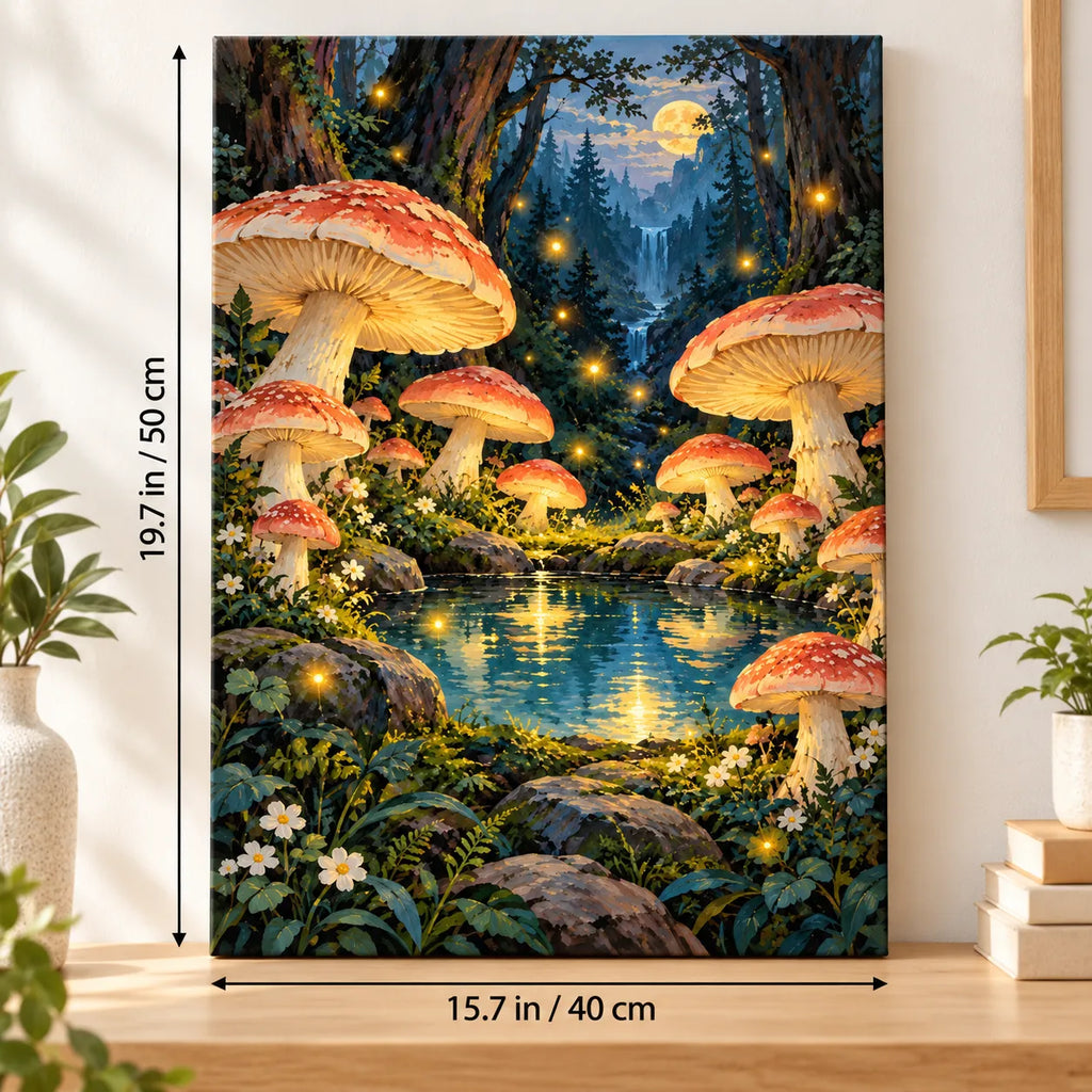 Portrait size guide for the Enchanted Mushroom Forest Lake paint by numbers kit, 15.7 × 19.7 in (40 × 50 cm).