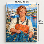 Portrait size guide for the Fisherwoman Mending a Blue Net by the Harbor paint by numbers kit, 15.7 × 19.7 in (40 × 50 cm).