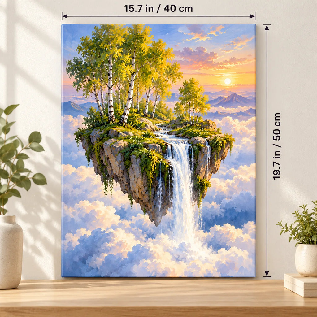 Portrait size guide for the Floating Island Waterfall paint by numbers kit, 15.7 × 19.7 in (40 × 50 cm).