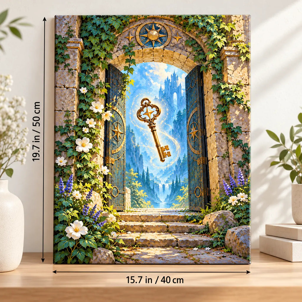 Portrait size guide for the Floating Golden Key in an Enchanted Doorway paint by numbers kit, 15.7 × 19.7 in (40 × 50 cm).