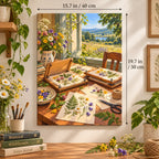 `03-flower-pressing-table-size-guide.webp` — Portrait size guide for the Flower Pressing Table paint by numbers kit, 15.7 × 19.7 in (40 × 50 cm).
