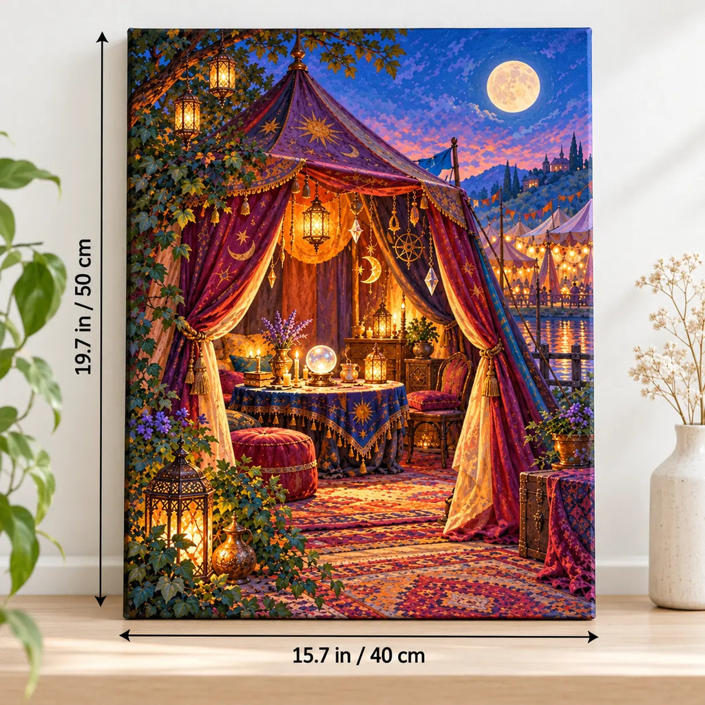 Portrait size guide for the Fortune Tellers Tent Dusk paint by numbers kit, 15.7 × 19.7 in (40 × 50 cm).