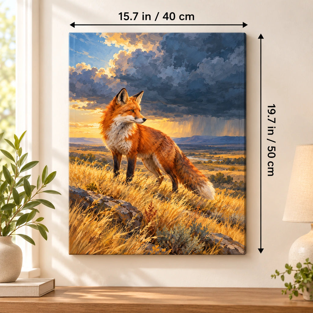 40 × 50 cm (15.7 × 19.7 in) size guide for Fox on a Prairie beneath Thunderclouds paint by numbers kit