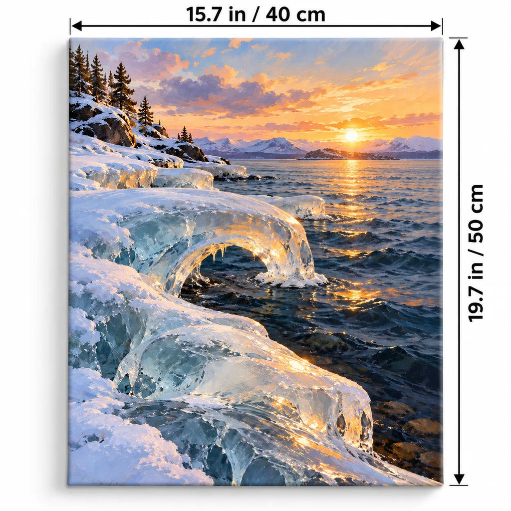 Portrait 40 × 50 cm size guide for the frozen sea ice arches paint by numbers kit.