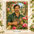 Portrait size guide for the Gardener Pruning Roses in a Garden Arch paint by numbers kit, 15.7 × 19.7 in (40 × 50 cm).
