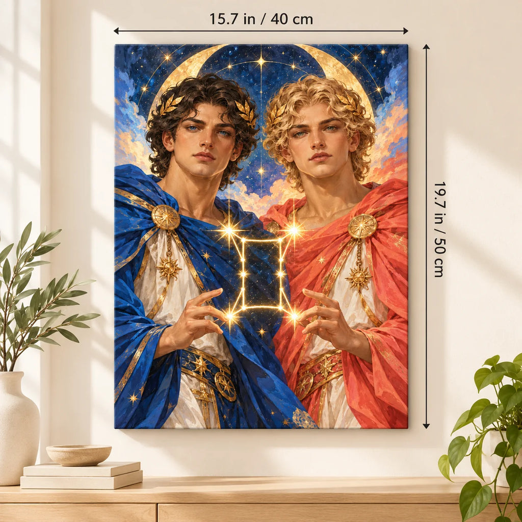 Portrait size guide for the Gemini Twin Brothers Constellation paint by numbers kit, 15.7 × 19.7 in (40 × 50 cm).