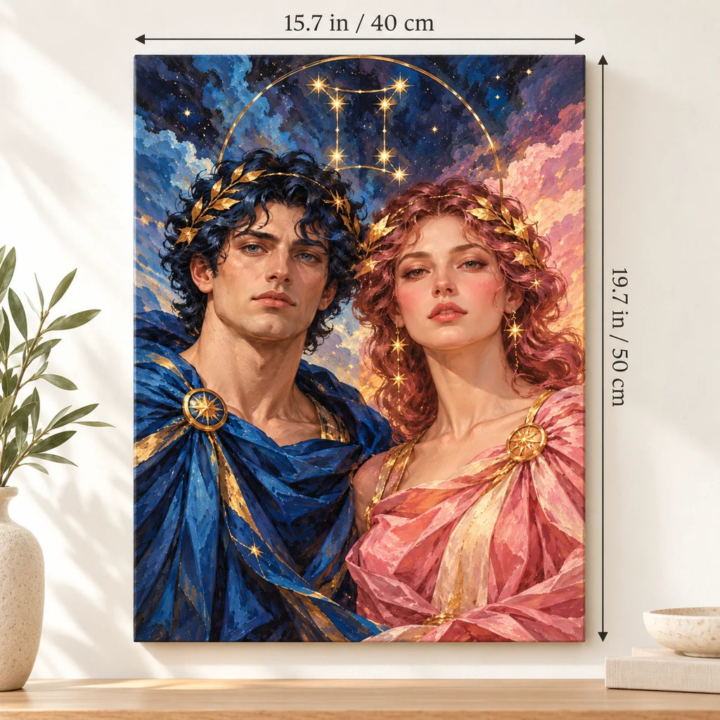 Portrait size guide for the Gemini Twins Shared Constellation paint by numbers kit, 15.7 × 19.7 in (40 × 50 cm).
