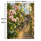 Greenhouse Staircase Orchids paint by numbers canvas shown in a styled room with 15.7 × 19.7 in (40 × 50 cm) dimensions