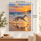 40 × 50 cm (15.7 × 19.7 in) size guide for Greyhound Running on a Beach at Sunset paint by numbers kit