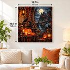 Halloween Eve at the Haunted Castle paint by numbers canvas displayed in a bright living room, 15.7 × 19.7 in / 40 × 50 cm