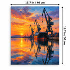 Portrait 40 × 50 cm size guide for the harbor crane evening reflection paint by numbers kit.