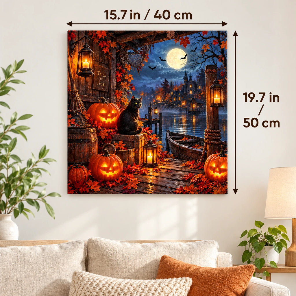 Harvest Moon Harbor paint by numbers canvas displayed in a bright living room, 15.7 × 19.7 in / 40 × 50 cm