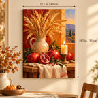 Harvest Table Pomegranates and Wheat Paint by Numbers Kit shown in a styled room, sized 15.7 × 19.7 in (40 × 50 cm).