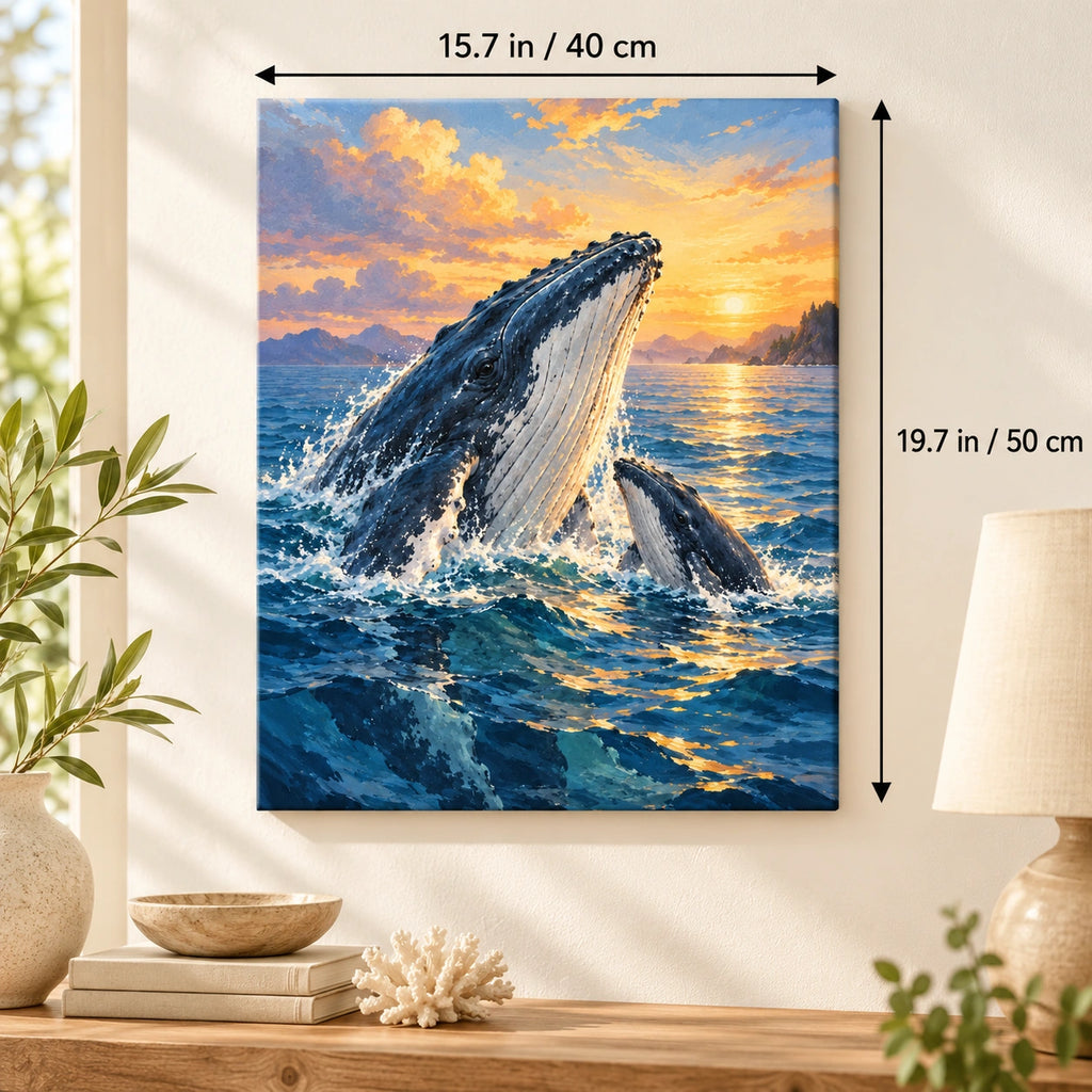 40 × 50 cm (15.7 × 19.7 in) size guide for Humpback Whale Calf Surfacing paint by numbers kit