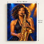 Portrait size guide for the Black Woman Jazz Saxophonist paint by numbers kit, 15.7 × 19.7 in (40 × 50 cm).