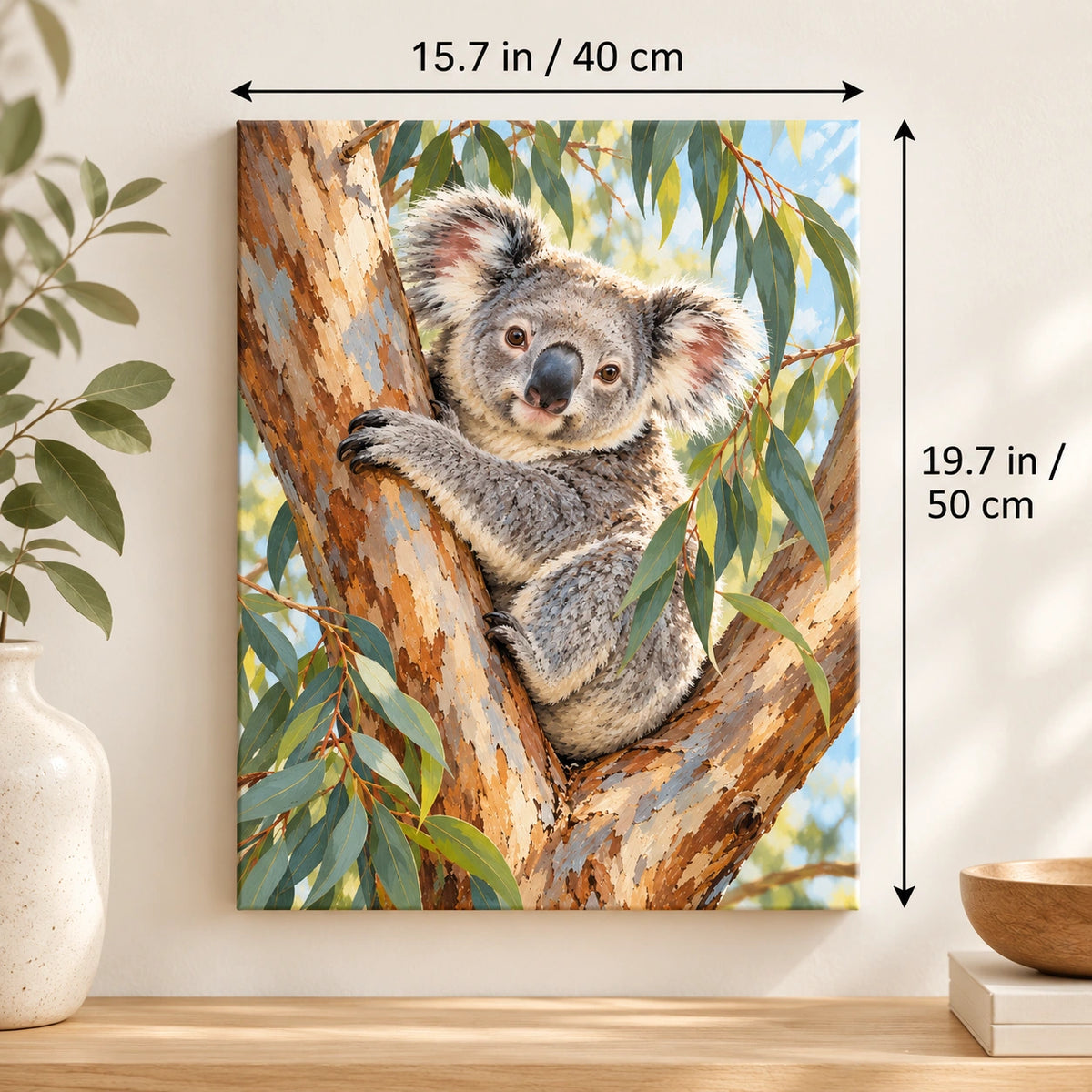 40 × 50 cm (15.7 × 19.7 in) size guide for Koala in a Eucalyptus Tree paint by numbers kit