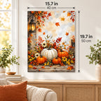 Lantern Light and Autumn Bounty paint by numbers canvas displayed in a bright living room, 15.7 × 19.7 in / 40 × 50 cm