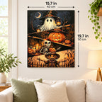 Lantern Spirits and Pumpkin Watcher paint by numbers canvas displayed in a bright living room, 15.7 × 19.7 in / 40 × 50 cm