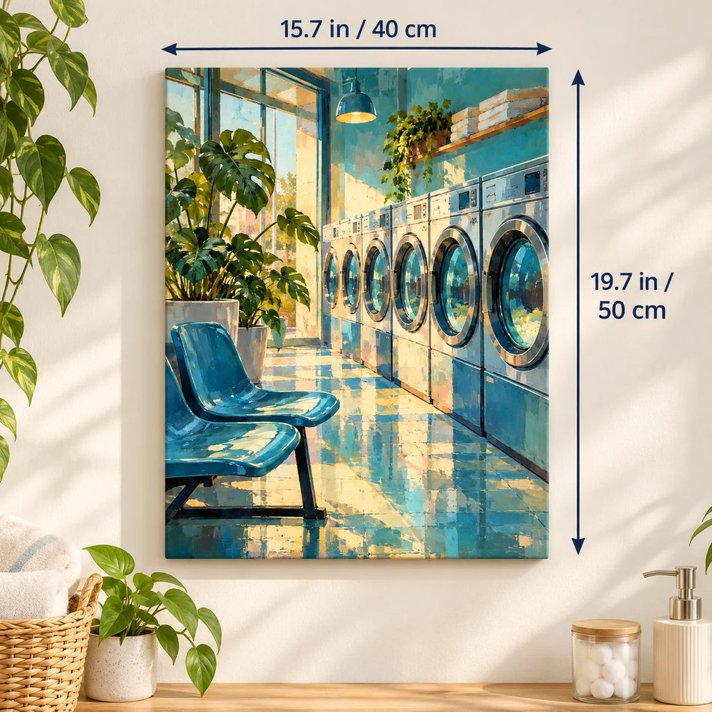 `03-laundromat-night-blue-chairs-size-guide.webp` — Portrait size guide for the Laundromat Night Blue Chairs paint by numbers kit, 15.7 × 19.7 in (40 × 50 cm).