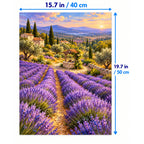 Lavender Rows Stone Well paint by numbers canvas shown in a styled room with 15.7 × 19.7 in (40 × 50 cm) dimensions