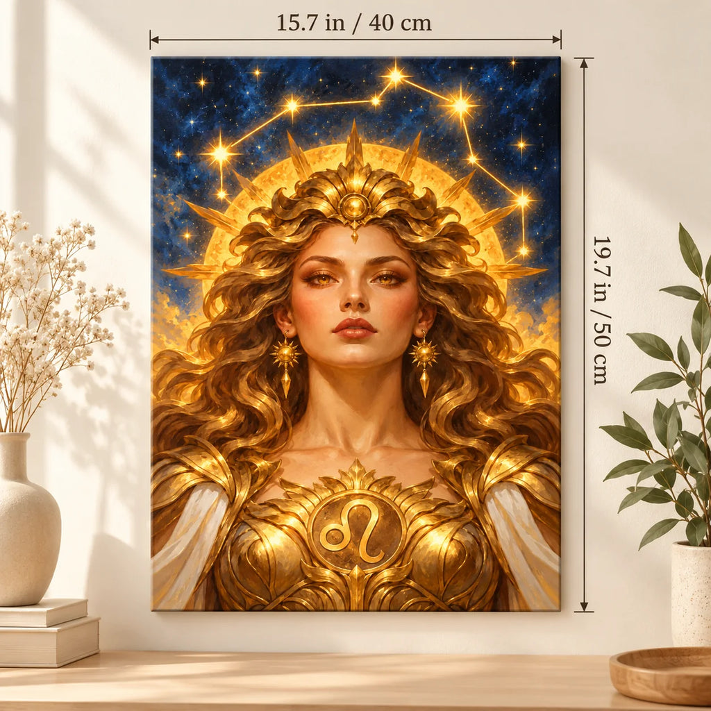Portrait size guide for the Leo Lionhearted Solar Guardian paint by numbers kit, 15.7 × 19.7 in (40 × 50 cm).