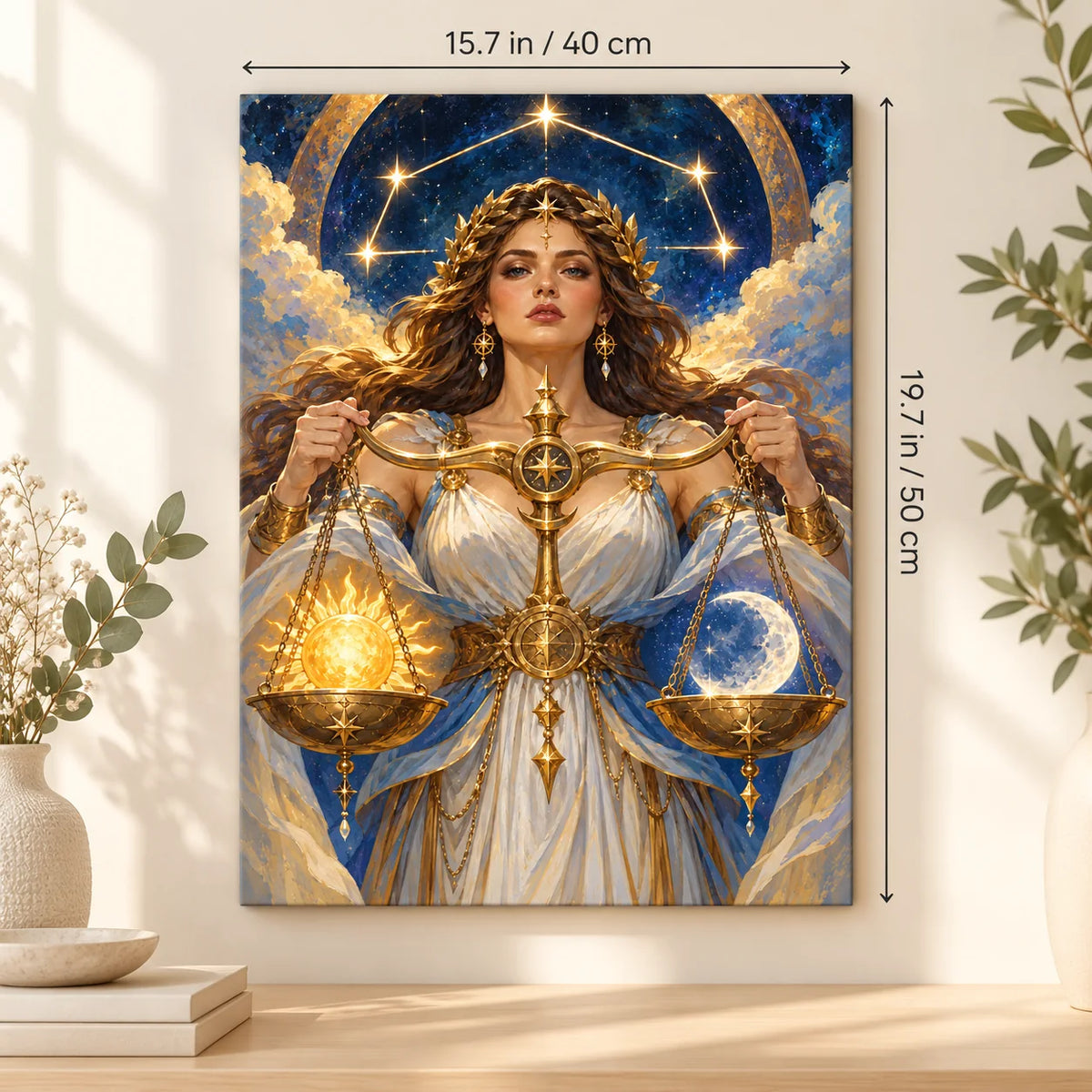 Portrait size guide for the Libra Sun Moon Balance Scales paint by numbers kit, 15.7 × 19.7 in (40 × 50 cm).
