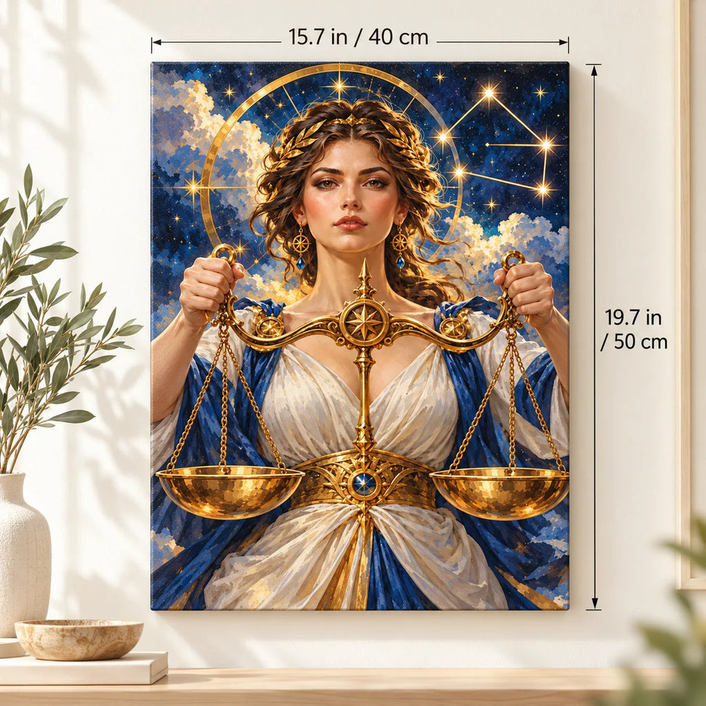 Portrait size guide for the Libra Woman with Celestial Scales paint by numbers kit, 15.7 × 19.7 in (40 × 50 cm).