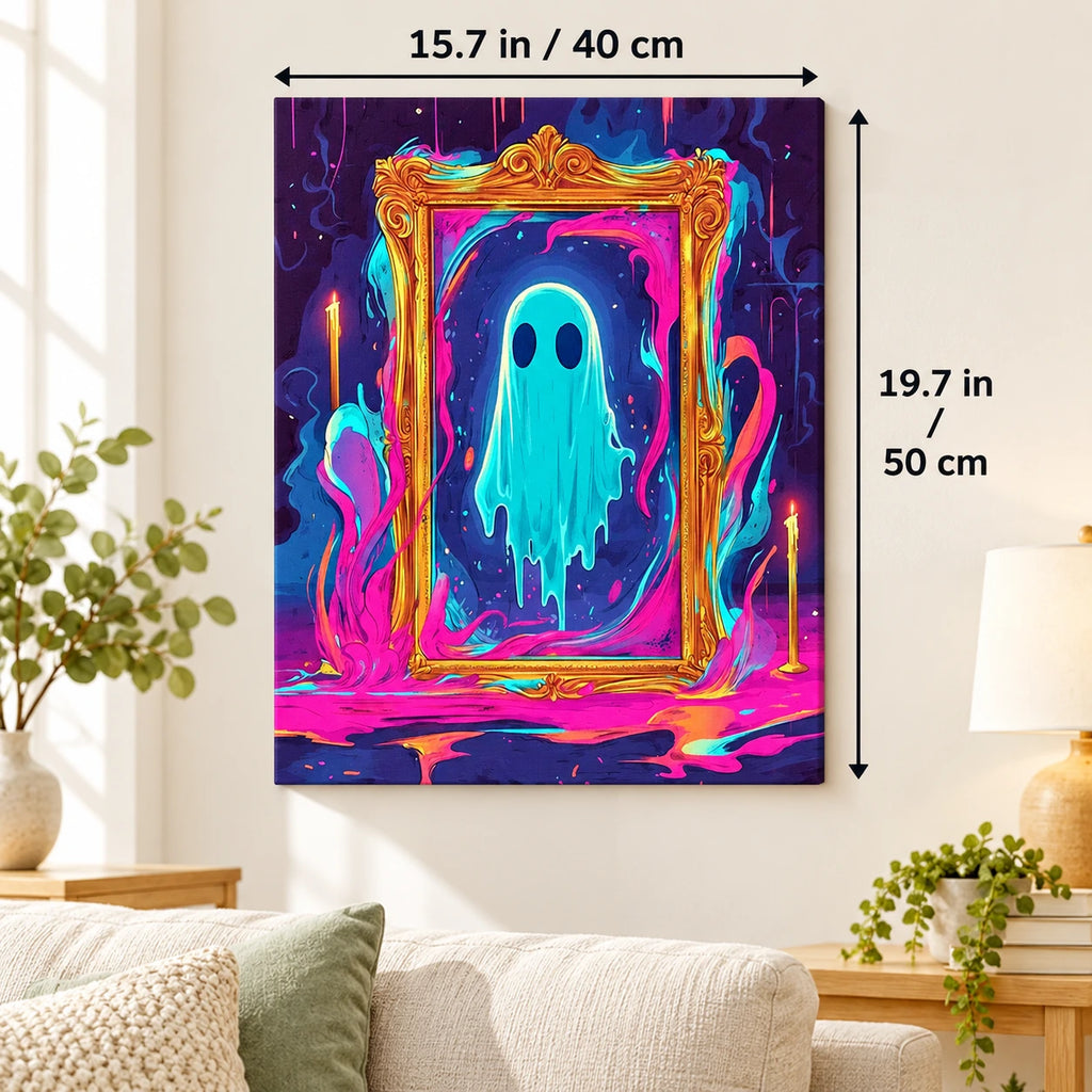 Luminous Phantom Frame paint by numbers canvas displayed in a bright living room, 15.7 × 19.7 in / 40 × 50 cm